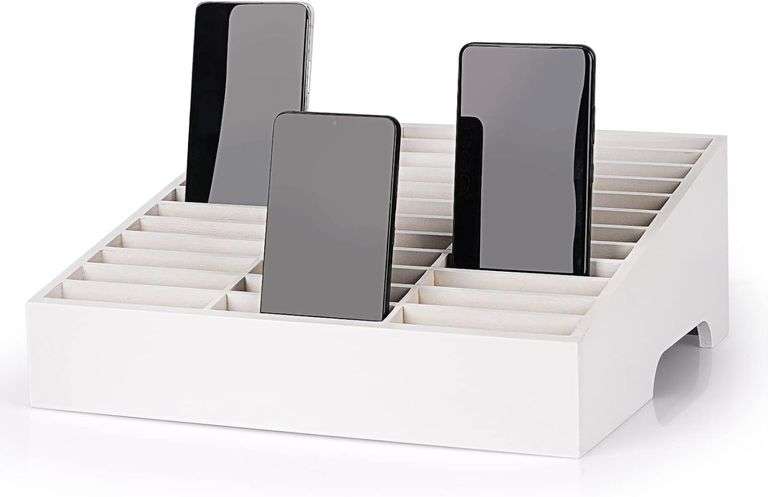 36-Grid Wooden Phone Holder Desk Organizer (White) image
