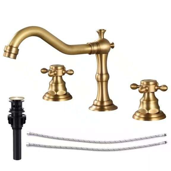 Antique Brass 8" Widespread Faucet with Pop-Up image