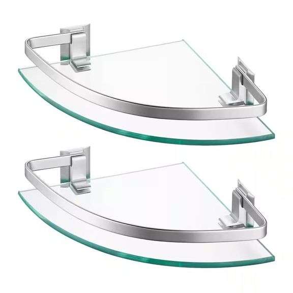 2-Pack 10" Glass Corner Shelf with Rail image