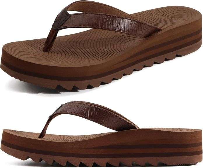 KuaiLu Women s Arch Support Flip Flops Brown US7 image