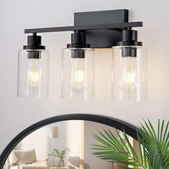 3 Light Bathroom Light Fixtures Black Vanity Light image