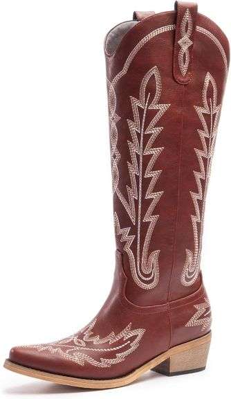 Women's Cowboy Boots, Red Pointed Toe 7.5 image