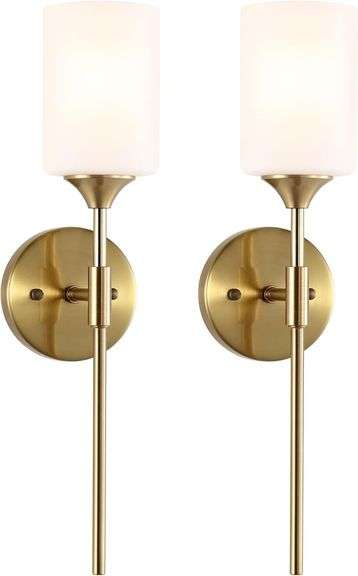 Gold Sconces Set of 2 with Cylinder Glass Shades image