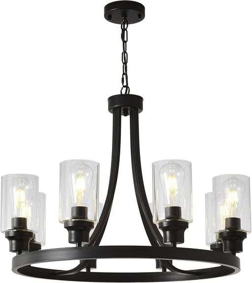 Black Chandelier 8 Lights, Glass Shade Pendant image