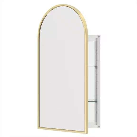 Arched Aluminum Gold Medicine Cabinet with Mirror image