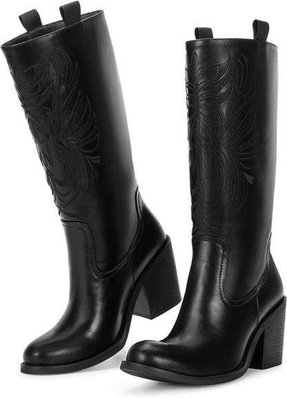 Wetkiss Brown Cowboy Boots for Women Wide Calf Size 8.5 image