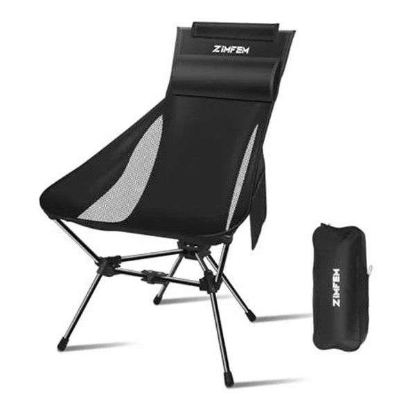 ZIMFEM Camping Chair: Portable, Folding, Headrest image