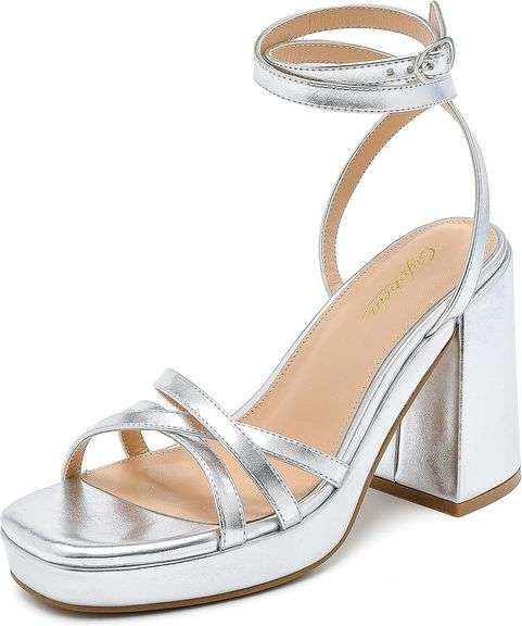 Strappy Platform Heels, Lace-Up, Square Toe Size 9 image