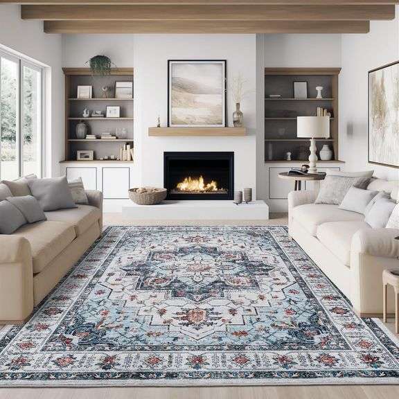 Zesthome 8x10 Rug, Stain-Resistant, Non-SlipBlue image