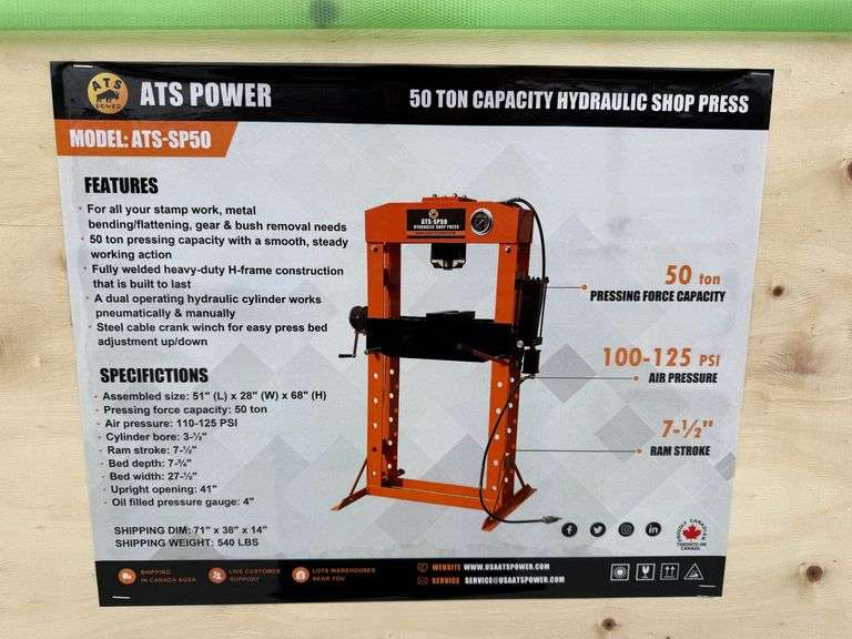 2025 ATS SP50 50 Ton Capacity Hydraulic Shop Press image