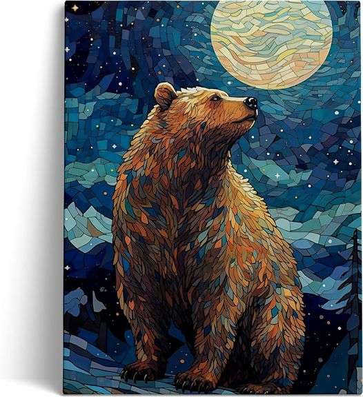 Mosaic Bear Wall Art - Starry Constellation Canvas image