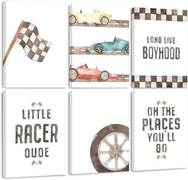 Race Car Wall Art for Boys Room, 12x16 image