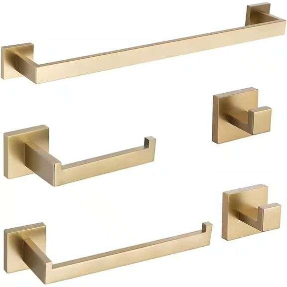 Brushed Gold 5-Piece Bath Hardware Set with Hooks image