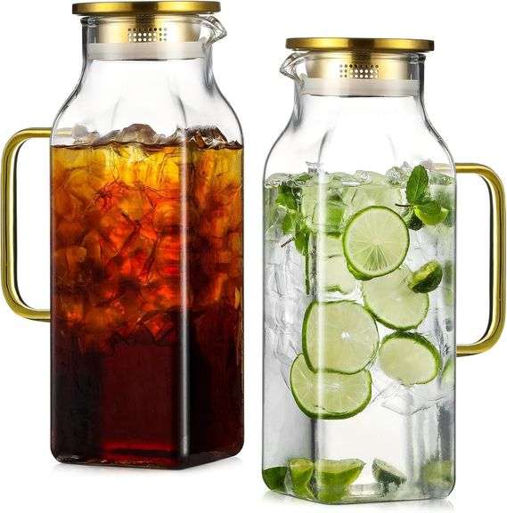 2 Pack 2L Square Glass Pitcher with Lid and Handle image