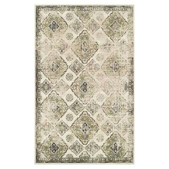 Mayfair Ivory Distressed Damask Area Rug 4x6 image