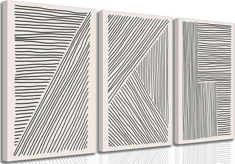 Minimalism Abstract Boho Lines Canvas Art, B/W image