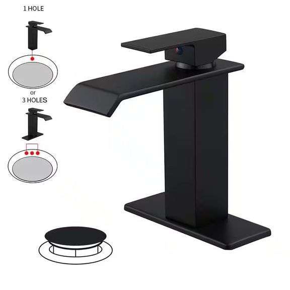 Waterfall Matte Black Single-Hole Faucet, Pop-Up image