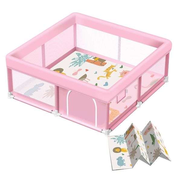 Pink Baby Playpen with Mat 50x50 Inch Playpen image