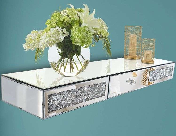 Mirrored Wall Shelf with Drawer, Crystal Decor image