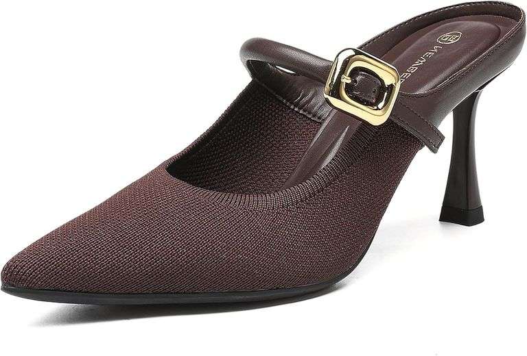 NEWBELLA Women's Knit Pointed Toe Heeled Mules 40 image