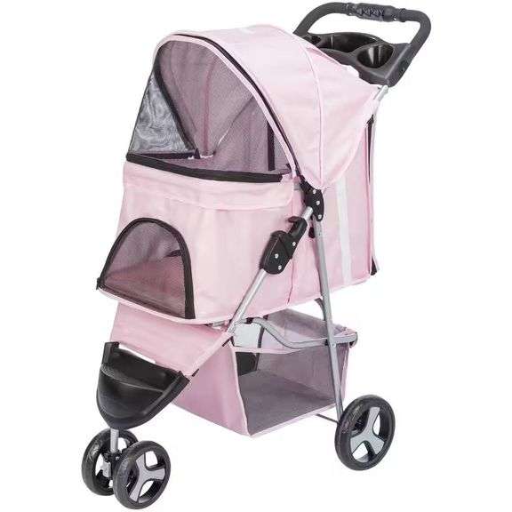 Foldable Pet Stroller for Cats and Dogs Pink image