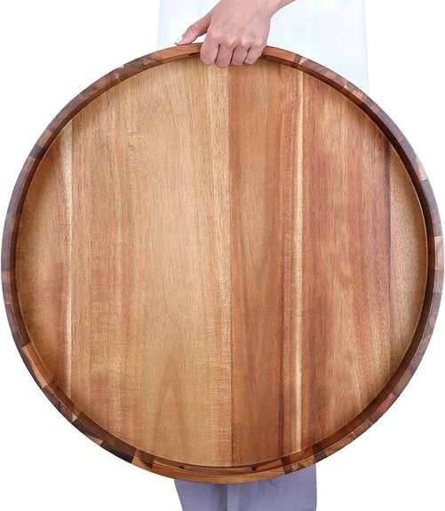 Premium Acacia Wood Tray with Handles, Round image