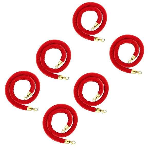 6pcs 5ft Red Velvet Stanchion Ropes with Gold Hook image