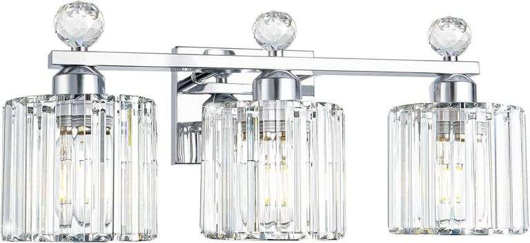 Chrome 3-Light Crystal Vanity Light for Bathroom image
