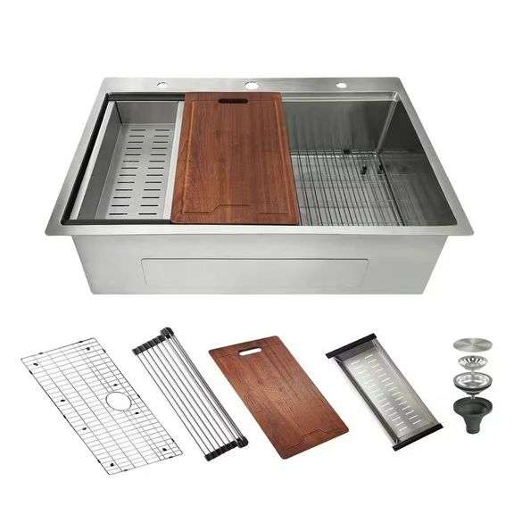 33 in. Drop-in 3-Hole Sink, 16-Gauge SS Ledge image