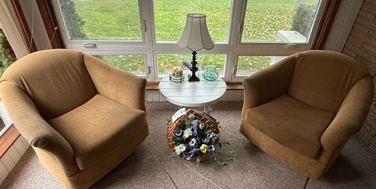 (2) Cushion Chairs with Side Table, Lamp and Decor image