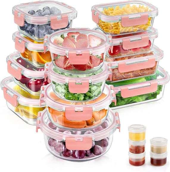 Glass Food Storage Containers Set 34pc Pink image