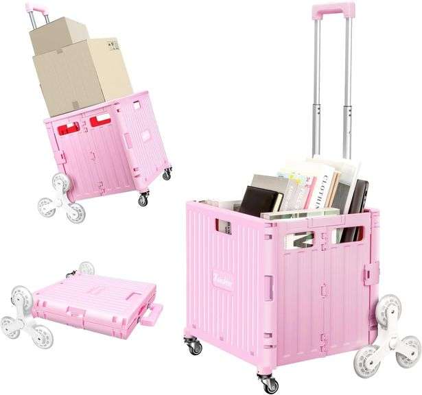 Foldable Rolling Cart for Stair Climbing (Pink) image