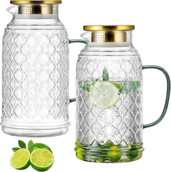 Glass Pitcher with Lid, 2-Pack Borosilicate Carafe image