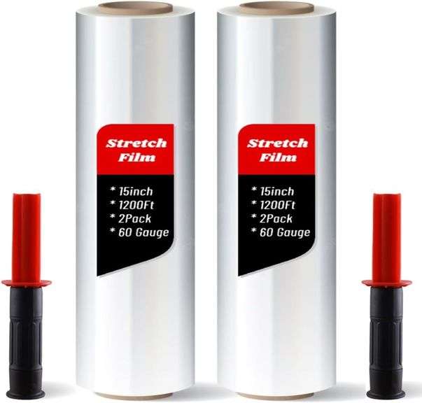 2 Pack Stretch Film with Handles, 15"x1200'. image