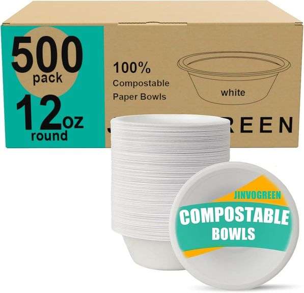 500 Count 12 oz Paper Bowls, Compostable Bowls image