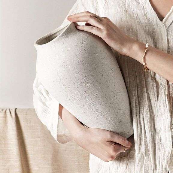 White Ceramic Vase - 11.8" Floor Vase, Sandstone image