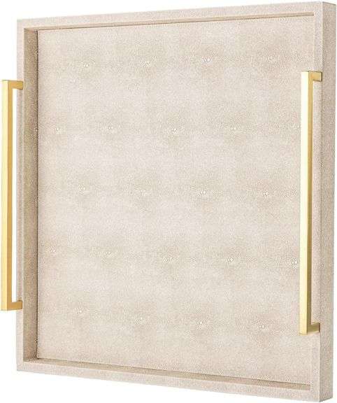 Ottoman Tray, Square Shagreen with Gold Handles image