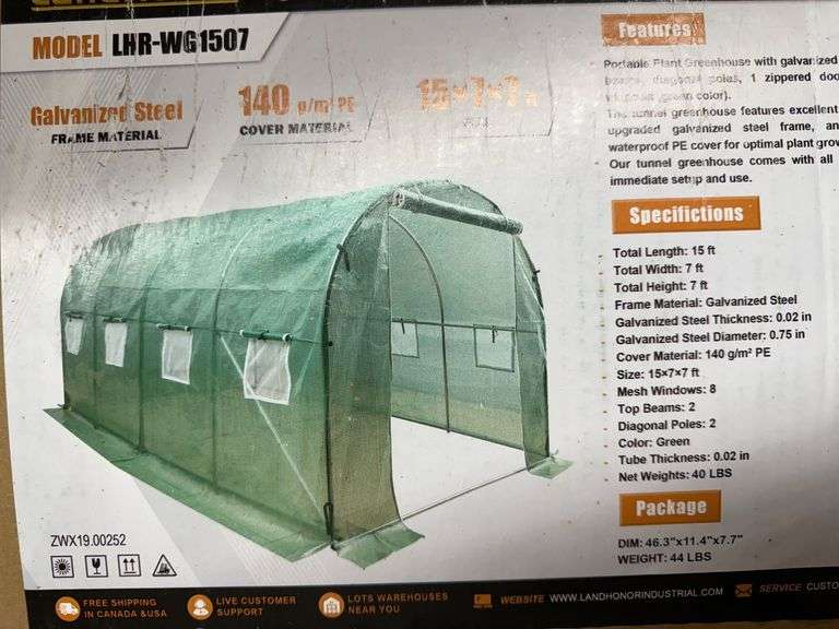2025 Land Honor WG1507 15' x 7' x 7' Walk In Greenhouse image