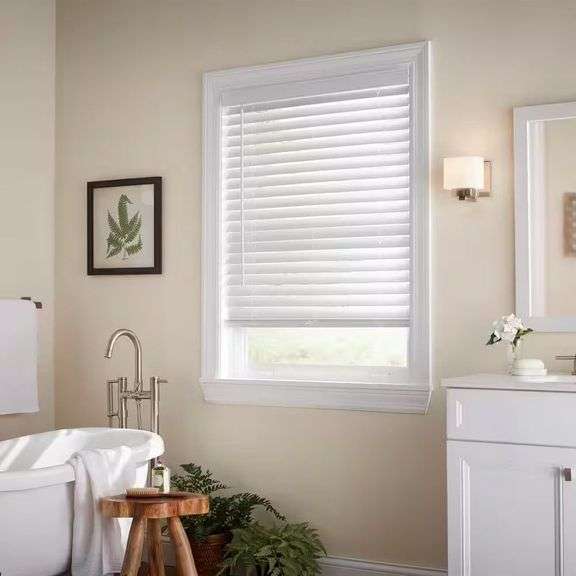 White Cordless Faux Wood Blinds, 2" Slats image