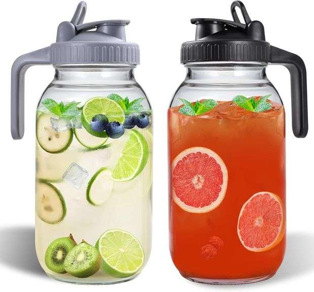 64oz Glass Pitchers with Lid and Spout (2 Pack) image