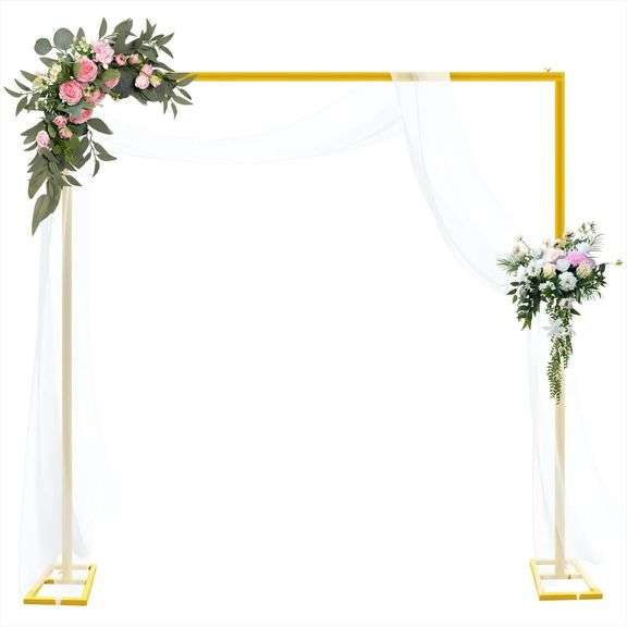8ft Wedding Arch Backdrop Stand, Gold Square Frame image