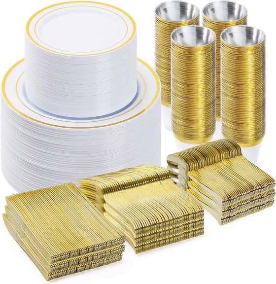 600PCS Gold Dinnerware Set for 100 Guests, Plastic image