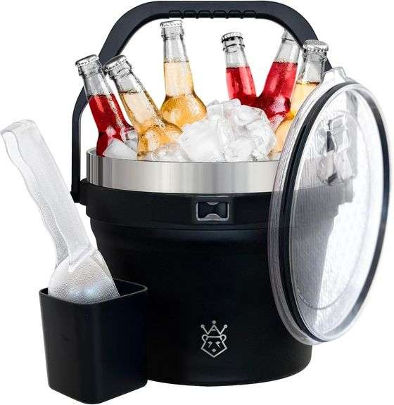 Insulated Ice Bucket with Lid & Scoop, Steel image