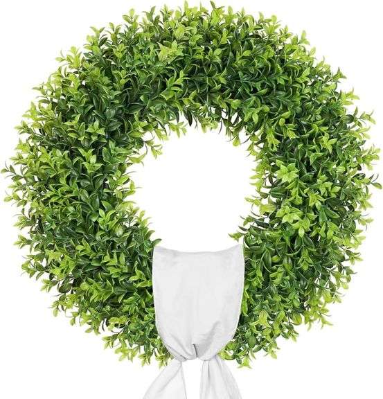 Boxwood Wreath with Sash, Indoor/Outdoor D cor image