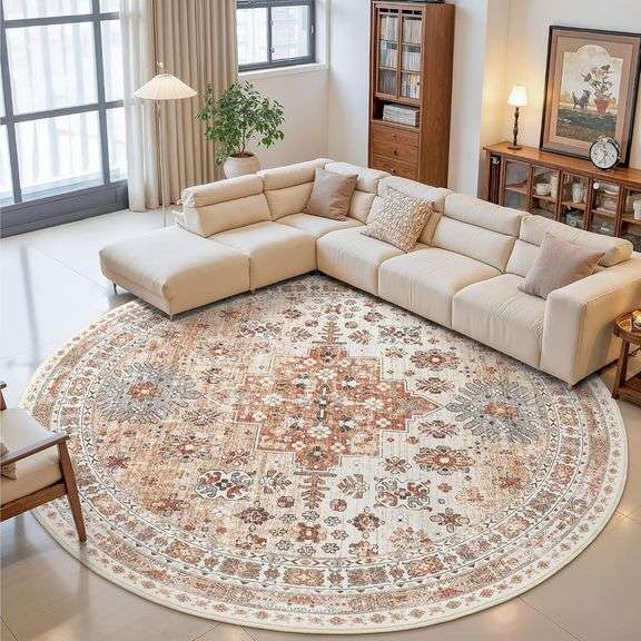 Zesthome 9ft Round Rug: Non-Slip, Orange 9x9 image