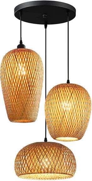 GCQ Bamboo Lantern Pendant Lamp, Retro Style image