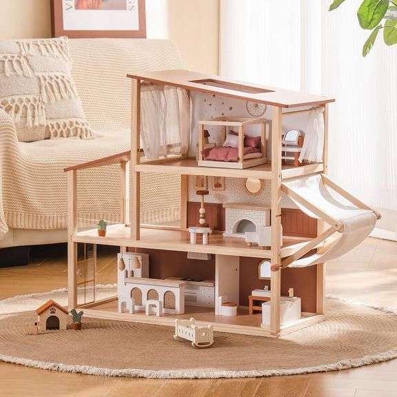 ROBOTIME 3-Story Dollhouse with 37-Pc Furniture image