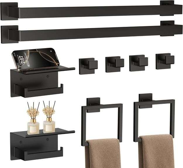 Matte Black 10-Piece Bath Hardware Set with Shelf image