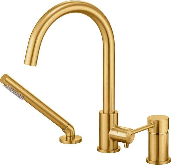 Deck Mount Bathtub Faucet with Sprayer Gold image