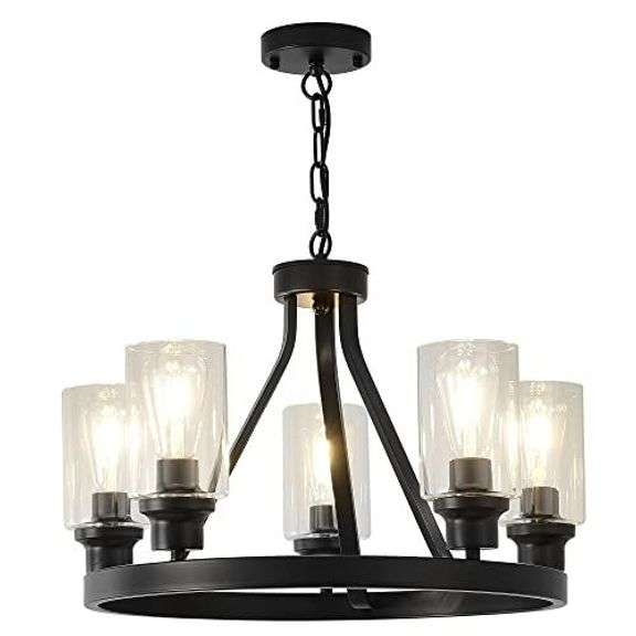 Farmhouse Chandelier Round 5 Lights Rustic Fixture image